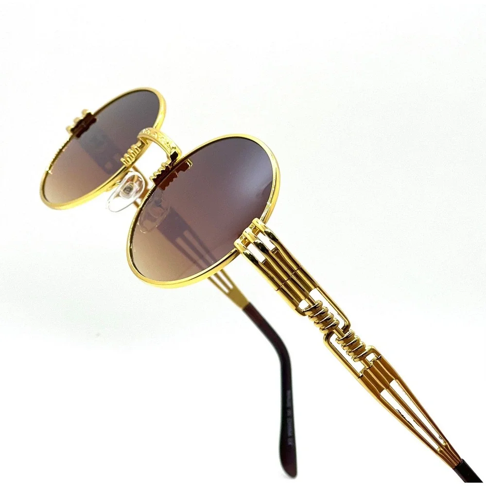 Round Sunglasses Gold Frame Brown Lens Designer Fashion Men Outdoor Beach‎ Party